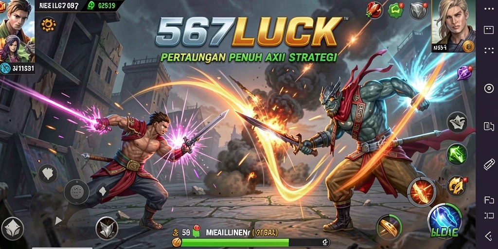 Screenshot gameplay 567LUCK menampilkan pertarungan seru antara karakter.