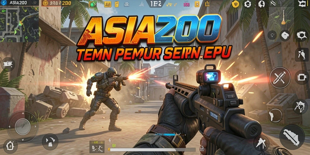 Screenshot gameplay <strong>ASIA200</strong> menunjukkan aksi menembak yang intens dan grafik yang memukau.