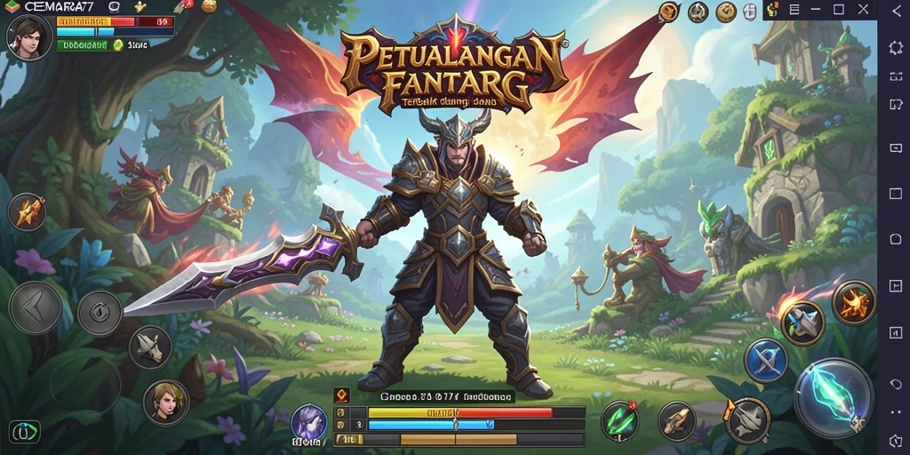 Tampilan seru dari gameplay CEMARA77 di dunia fantasi.
