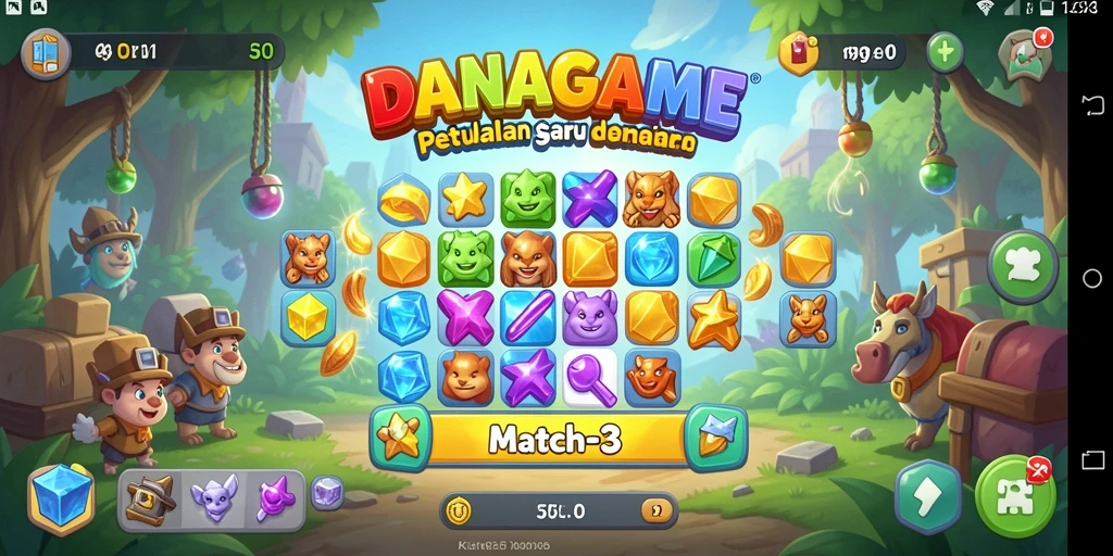 Screenshot gameplay seru dari DANAGAME yang menunjukkan aksi Match-3.