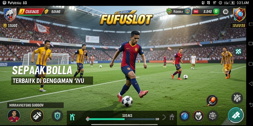 Tampilan permainan FUFUSLOT dengan aksi sepak bola yang mendebarkan.