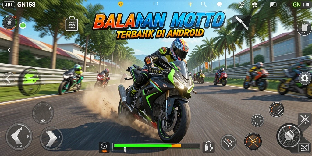 Screenshot gameplay GN168 yang menunjukkan aksi balapan motor.