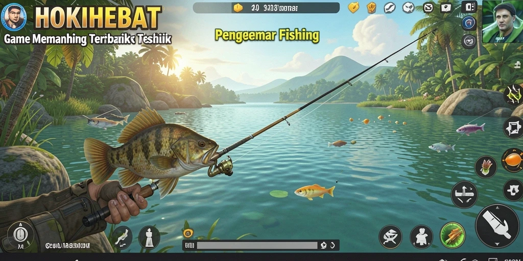 Screenshot gameplay HOKIHEBAT menampilkan pengalaman memancing yang mendebarkan.