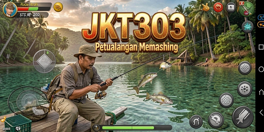 Menampilkan gameplay seru saat menangkap ikan di JKT303.