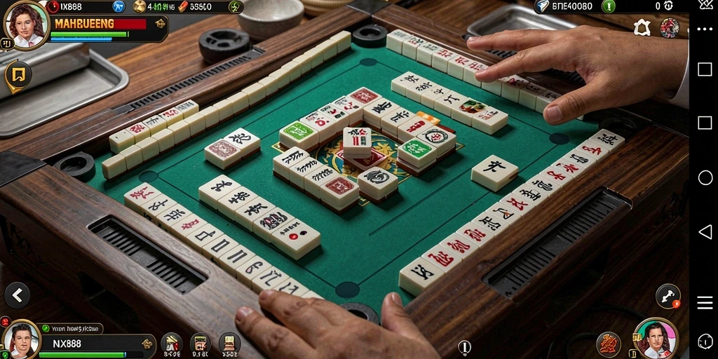Screenshot gameplay NX888 menampilkan aksi Mahjong yang seru.