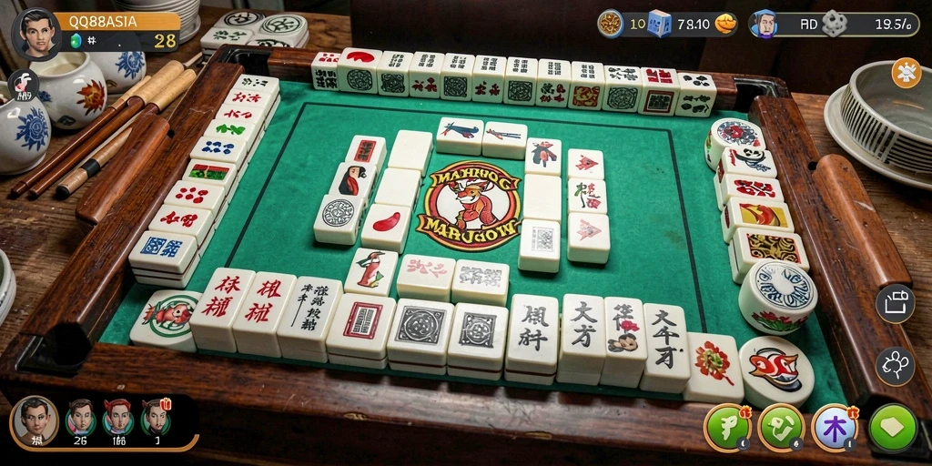 Screenshot gameplay <strong>QQ88ASIA</strong> menunjukkan momen seru saat bermain Mahjong.