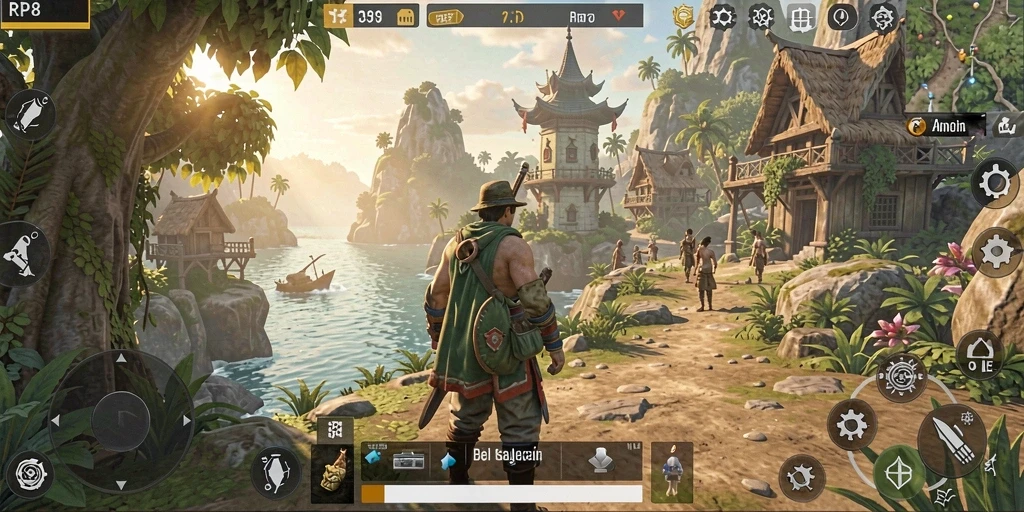 Screenshot gameplay menunjukkan petualangan seru di dunia terbuka RP8.