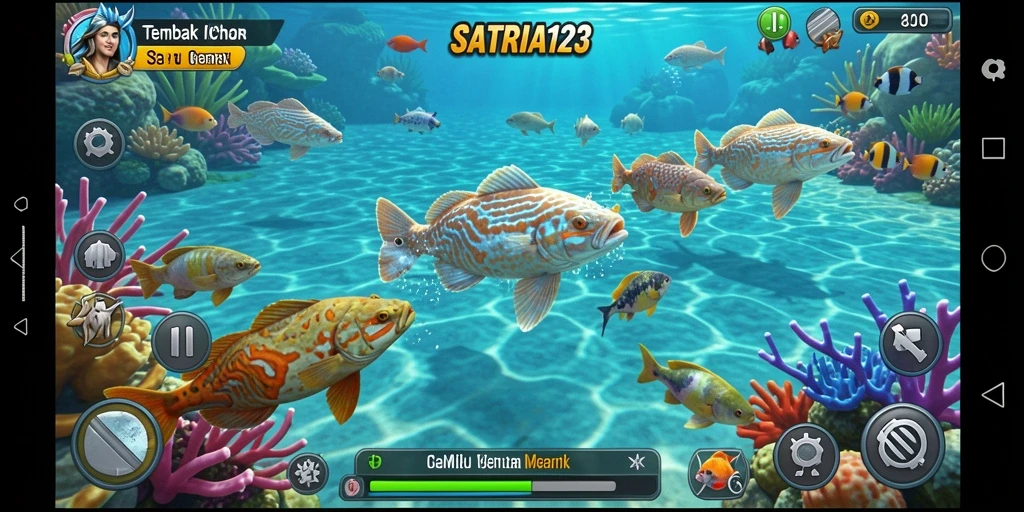 Screenshot gameplay SATRIA123 menampilkan aksi menembak ikan yang seru.