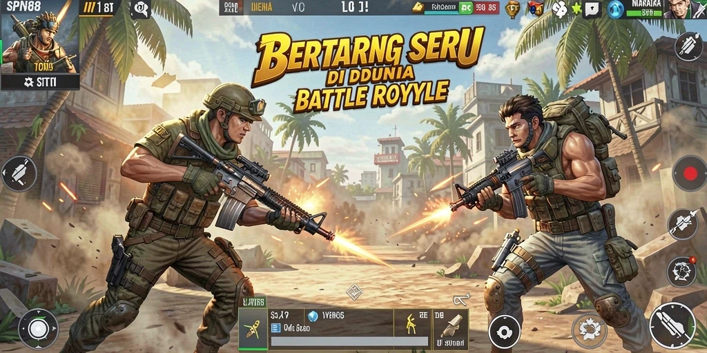 Tampilan gameplay SPN88 dengan aksi Battle Royale yang mendebarkan.