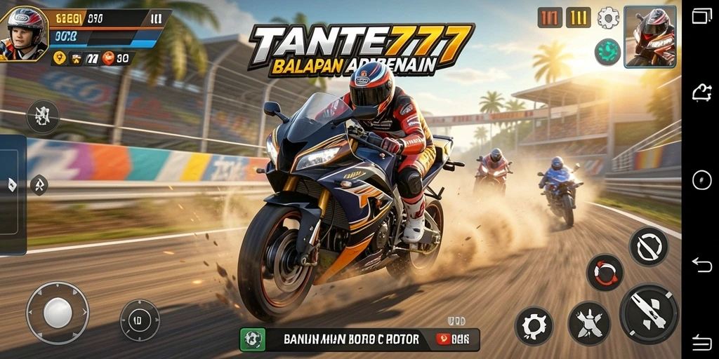 Screenshot gameplay TANTE777 dengan balapan motor yang intens.