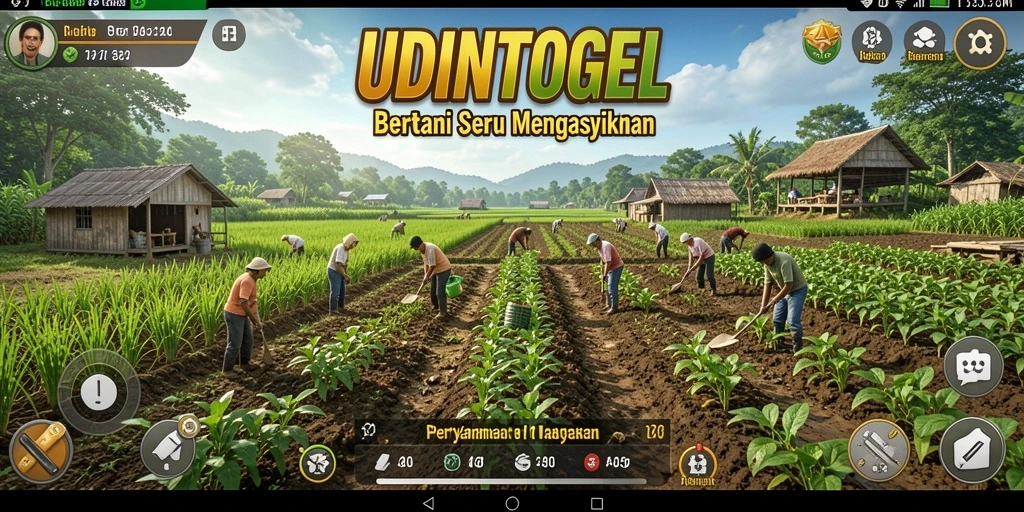 Screenshot gameplay UDINTOGEL dengan tampilan pertanian yang menawan.