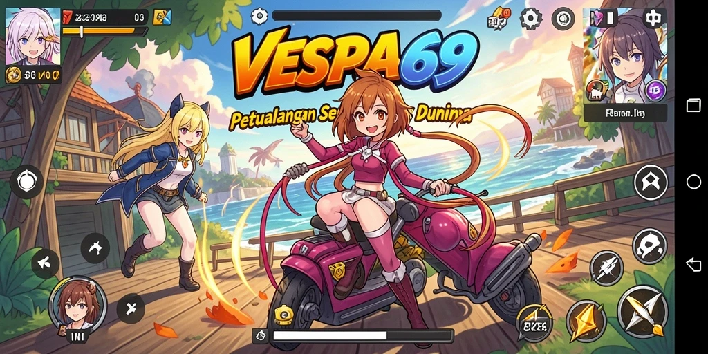Screenshot gameplay VESPA69 dengan karakter anime yang menarik.
