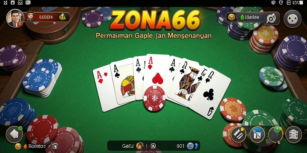 Tampilan gameplay seru dari ZONA66 dengan papan permainan Gaple.